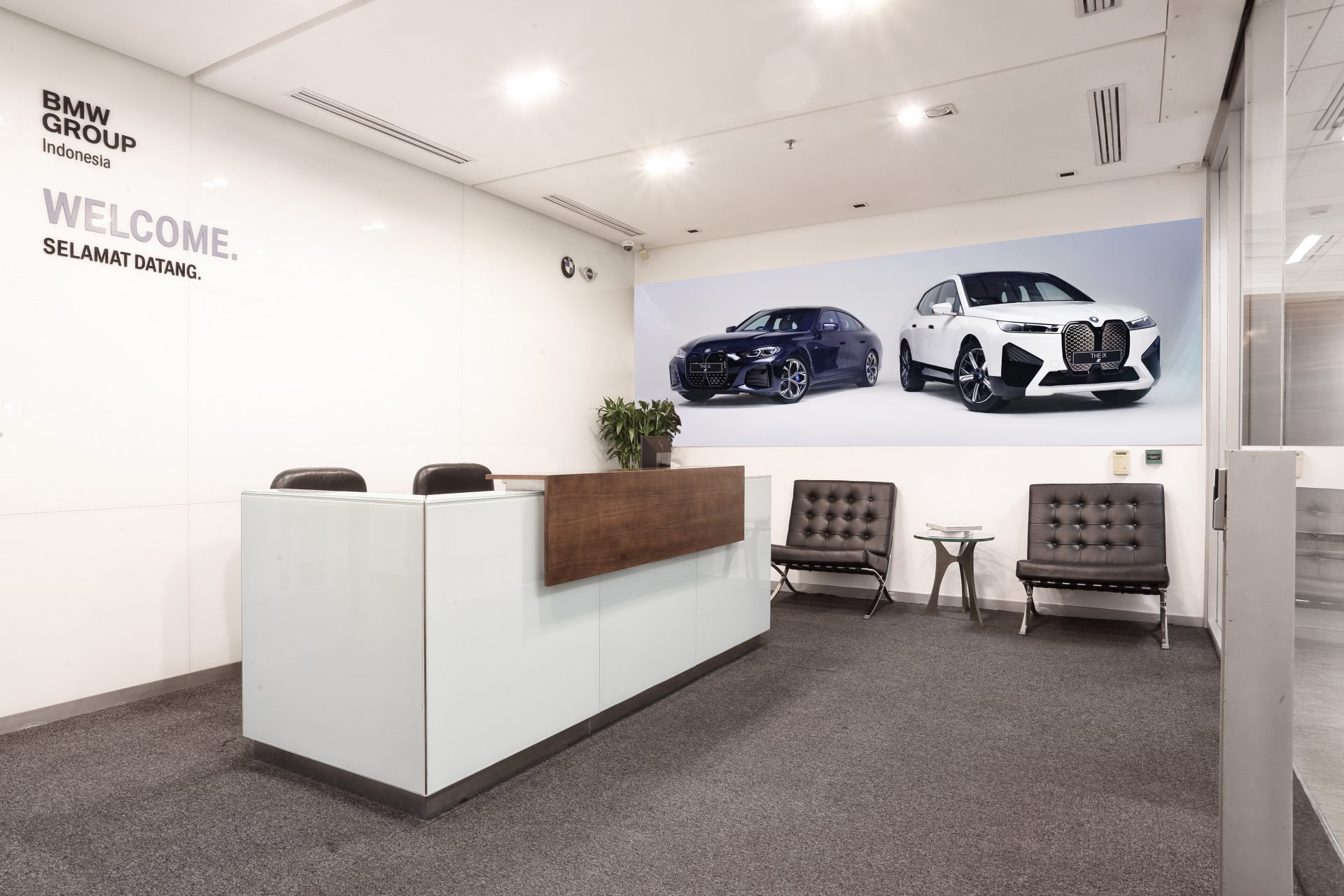 This picture shows the entrance area of BMW Group Indonesia.