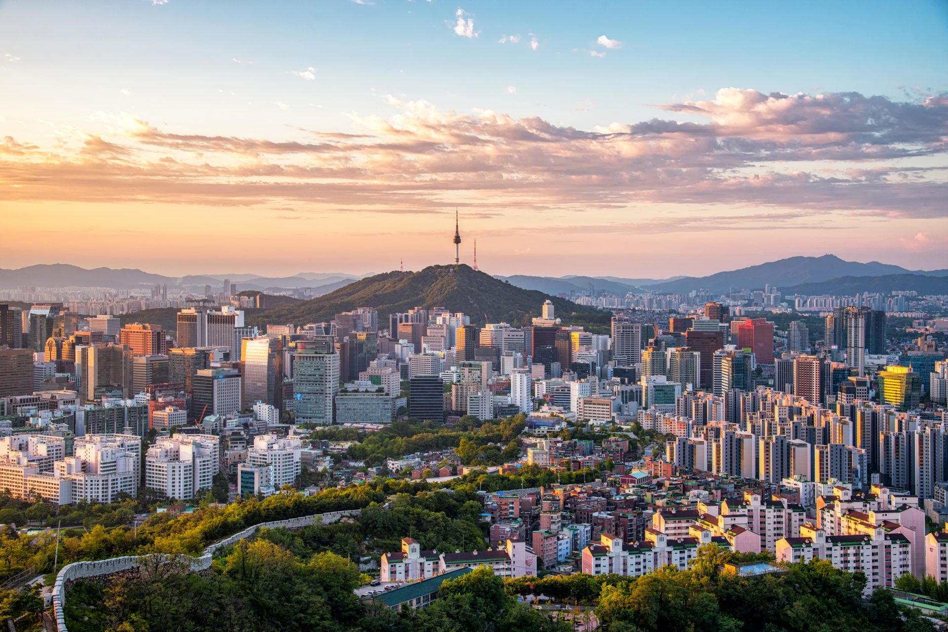 The pictures shows an aerial view of Seoul.