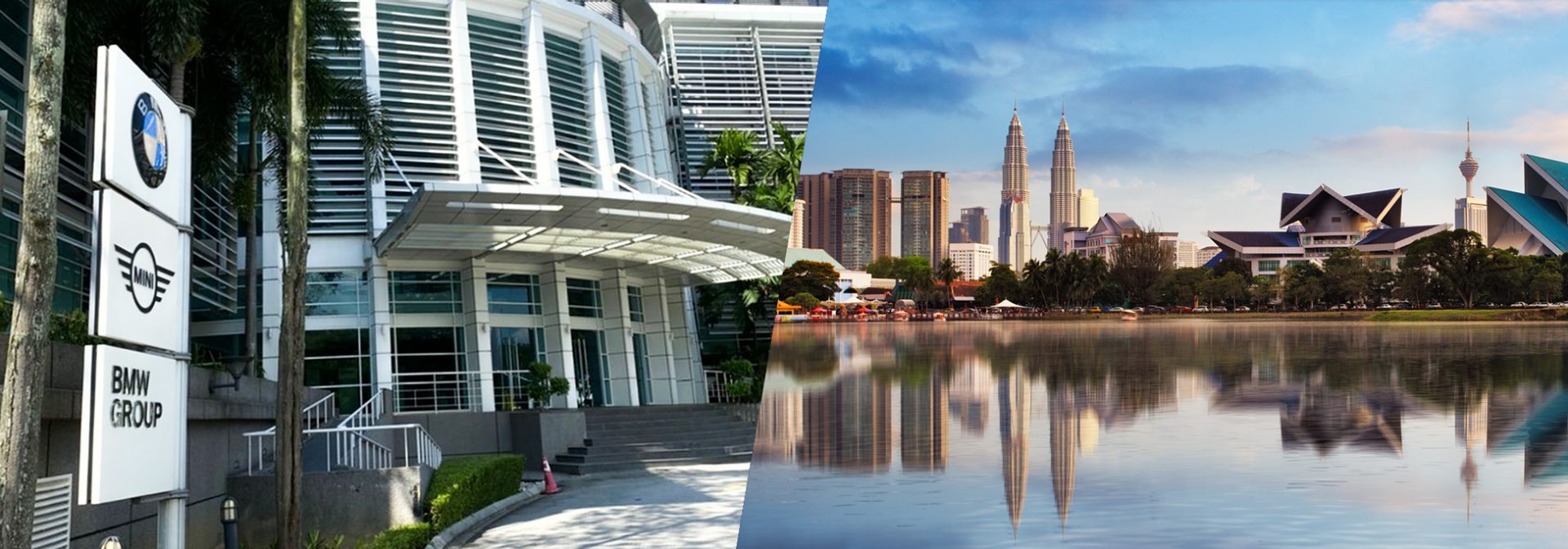 The images shows the skyline of Kuala Lumpur and the BMW Group Malaysia office building
