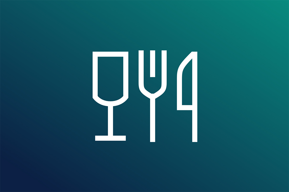 Icon mit Messer, Gabel und einem Glas.