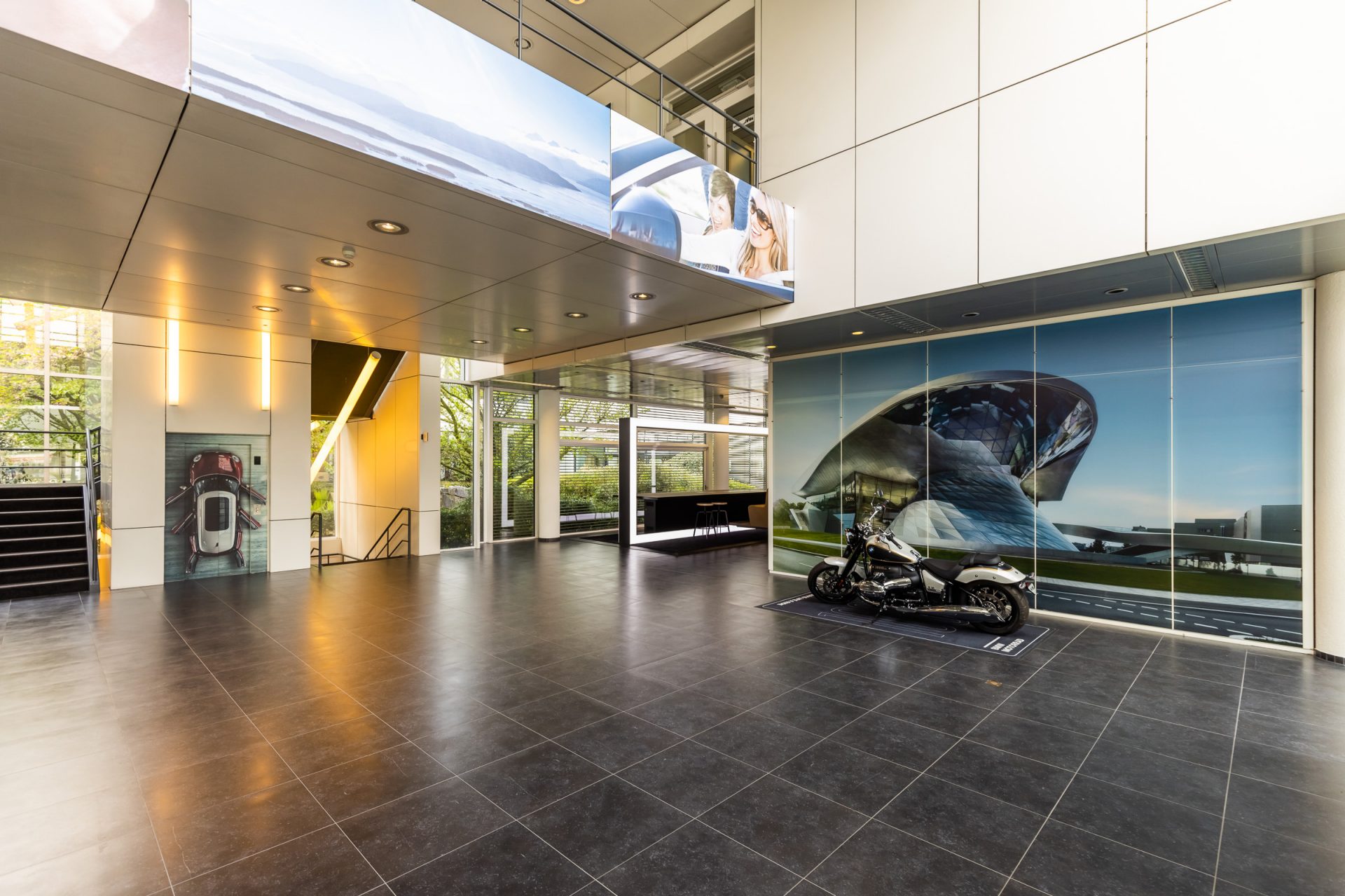 A glimpse inside a BMW dealership.