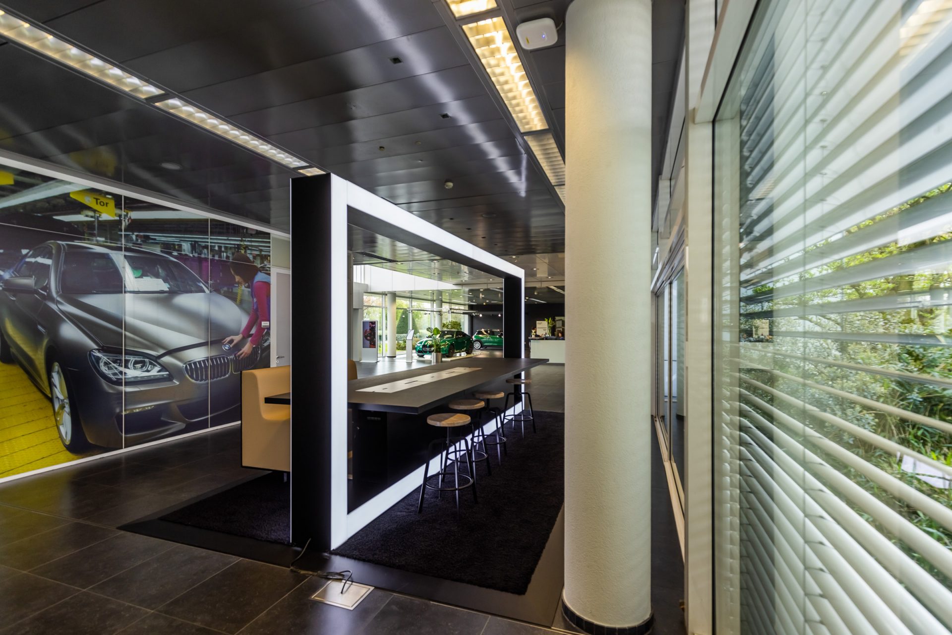 A glimpse inside a BMW dealership.