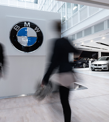 The picture shows a BMW location with the brand logo.