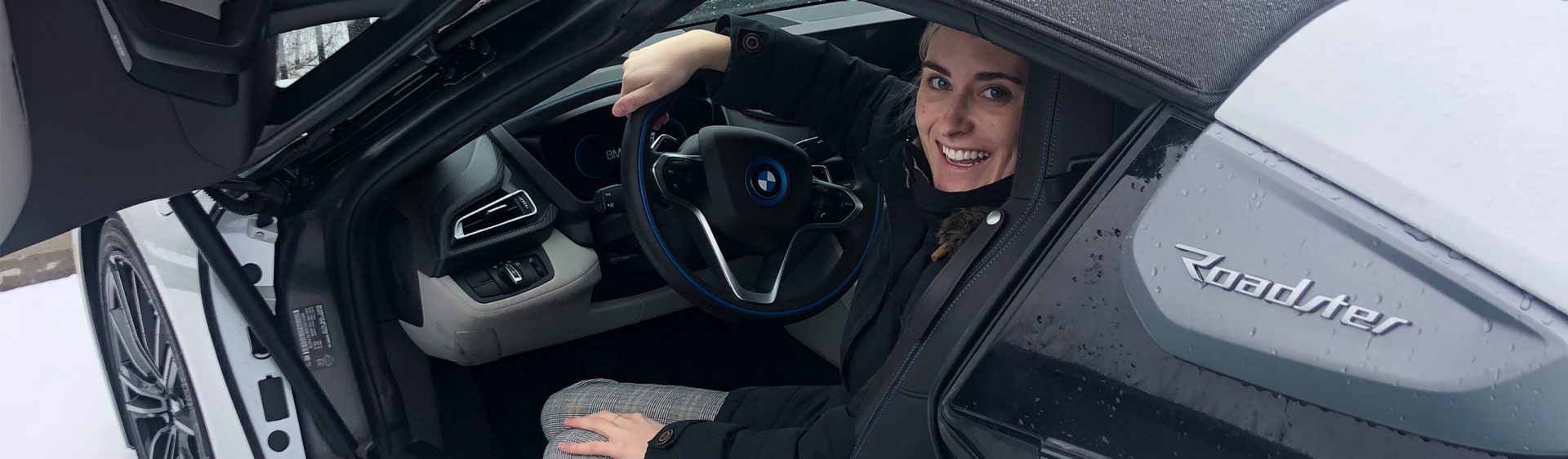 The image shows Riley Weichel, an Experiential Marketing intern at BMW.
