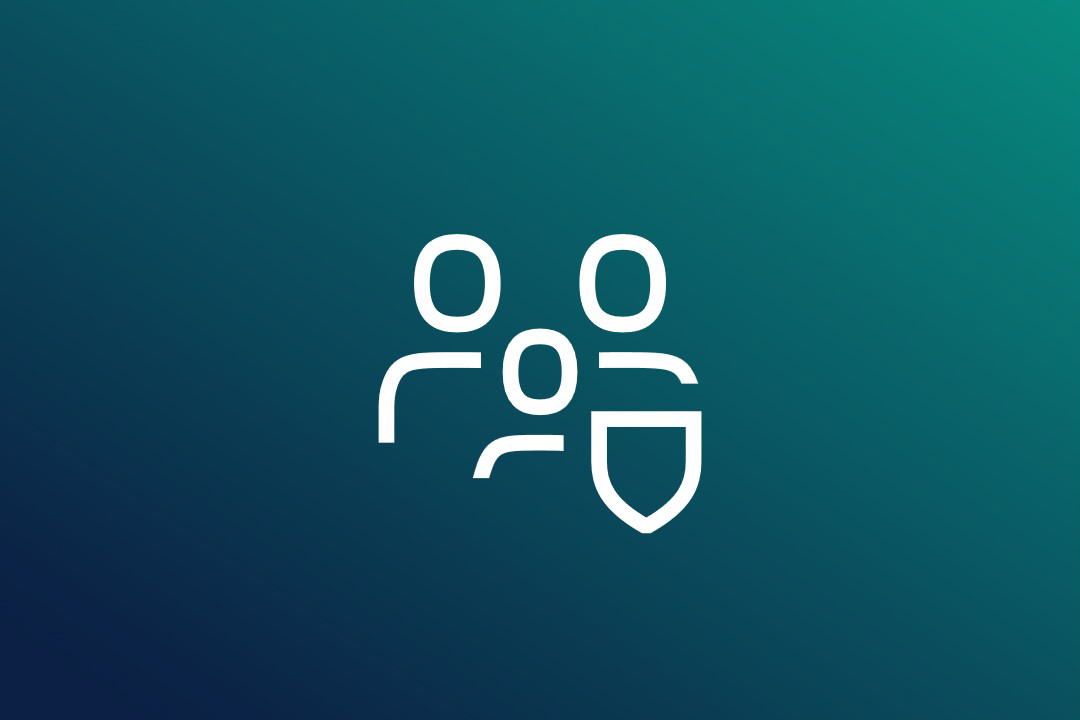 Image shows an icon with three persons and a shield