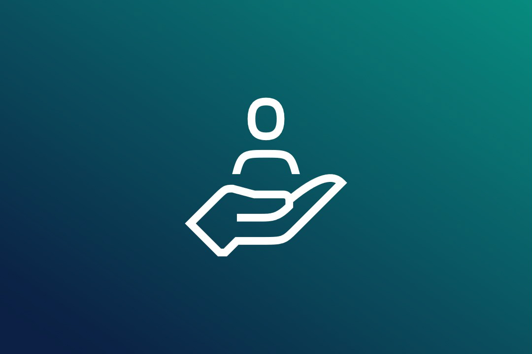 Image shows an icon with a person on a hand