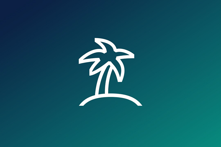 Palm tree Icon on turquoise background.