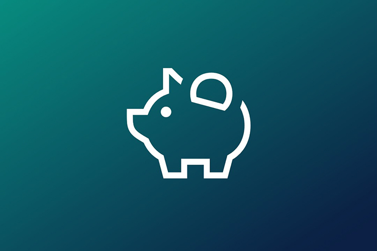 Icon shows a piggy bank with a coin on a turquoise background