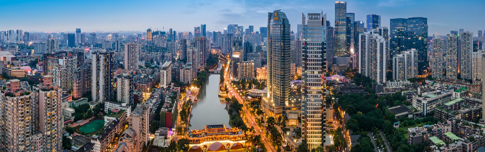 Aerial photography of the city night view of Chengdu, Sichuan