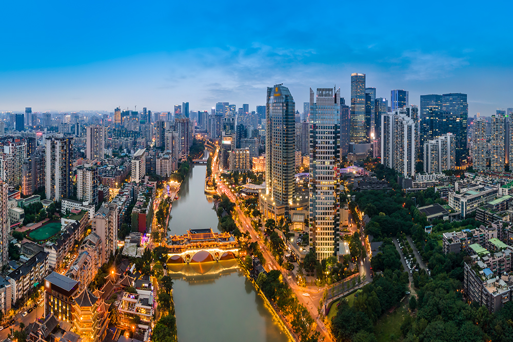 Aerial photography of the city night view of Chengdu, Sichuan