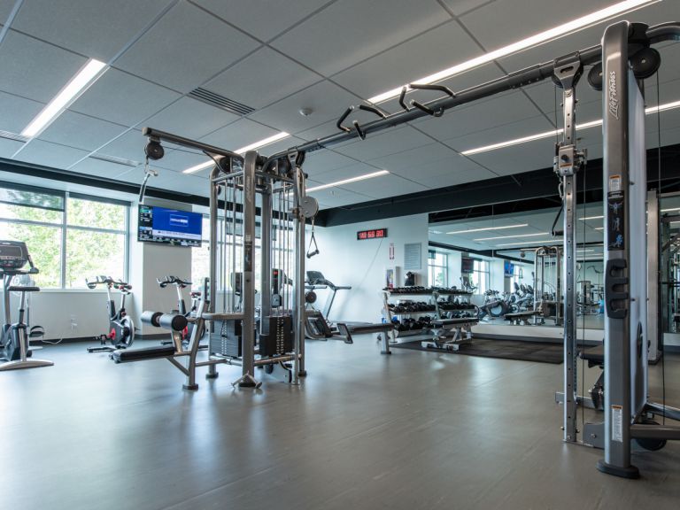 The picture shows the gym area in the Salt Lake City office.