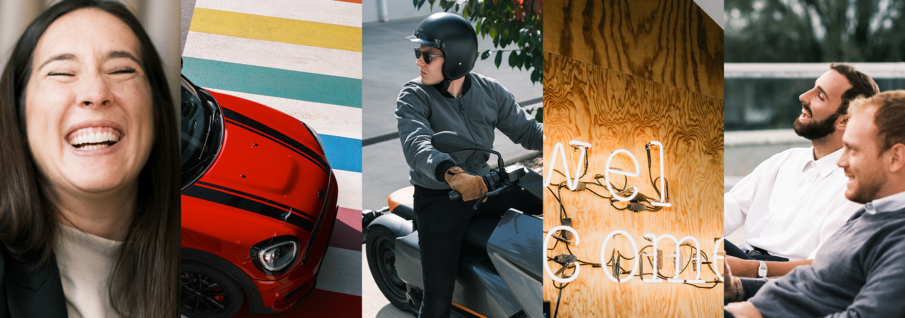Collage of employees and cars of the BMW Group.