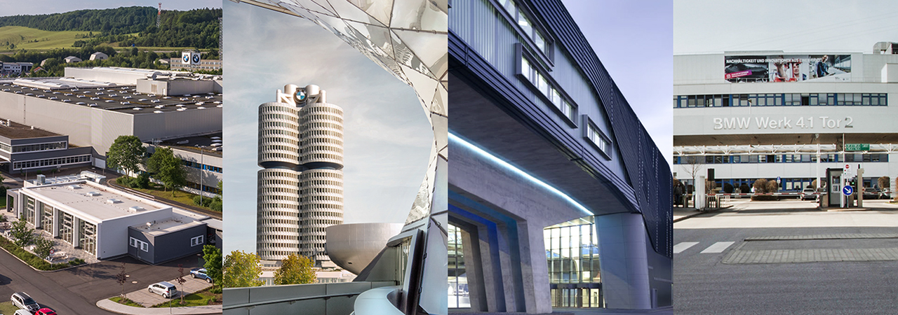 Futuristische Architekturaufnahme des BMW-Vierzylinders mit einzigartigem Design.