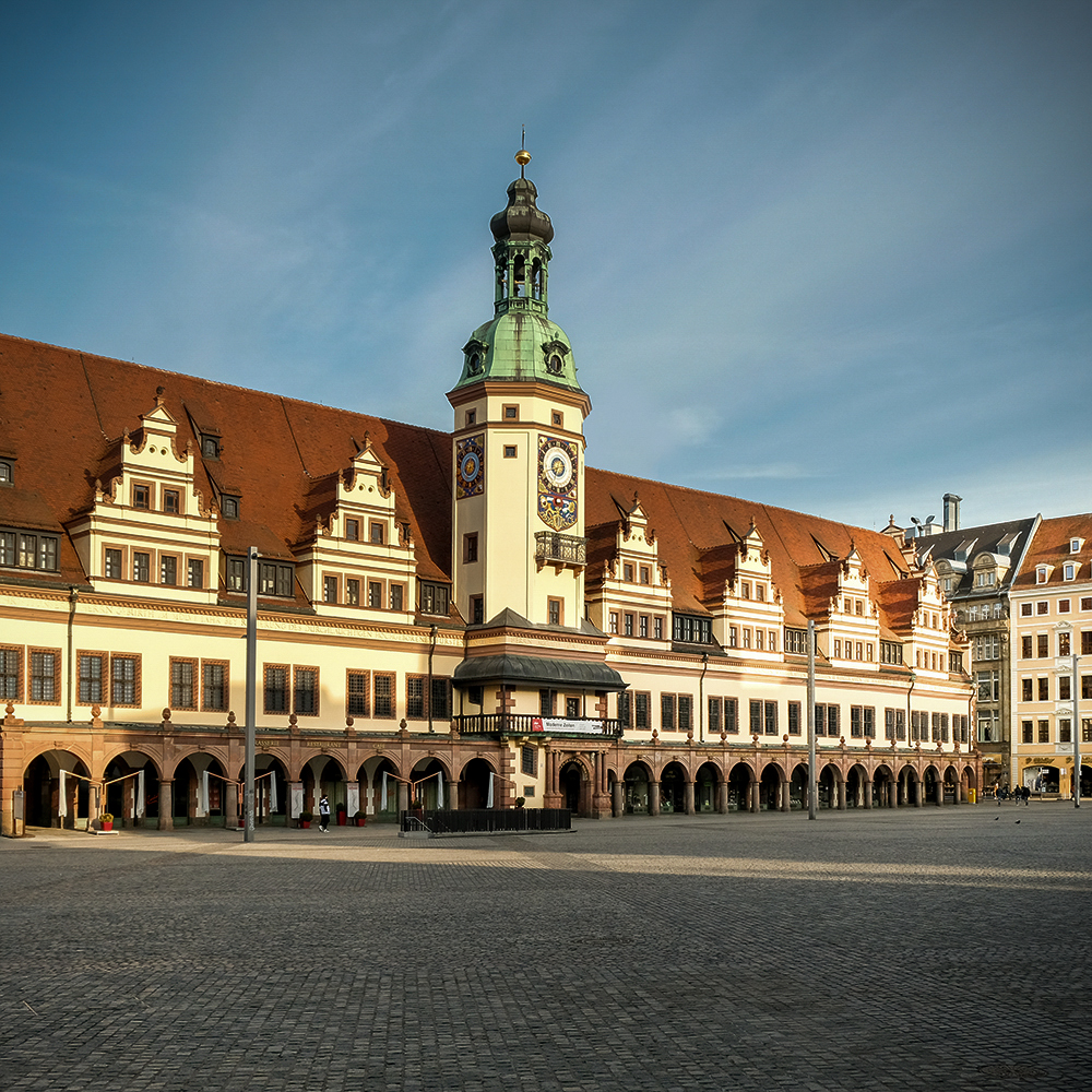 Innenstadt von Leipzig mit dem alten Rathaus.