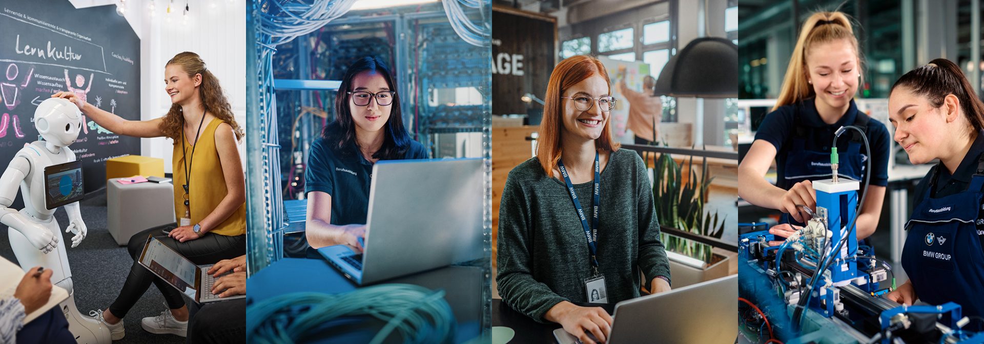 Collage mit mehreren Auszubildenden bei der Arbeit
