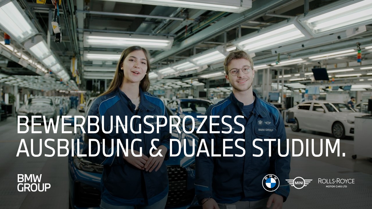 Zwei Junge Mitarbeiter der BMW Group Erzählen etwas über den Bewerbungsprozess für Ausbildungen und Duale Studiengänge der BMW Group.