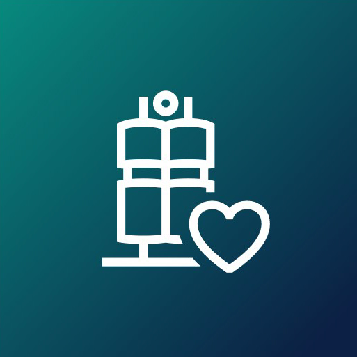 Icon zeigt BMW Vierzylinder Gebäude mit Herz