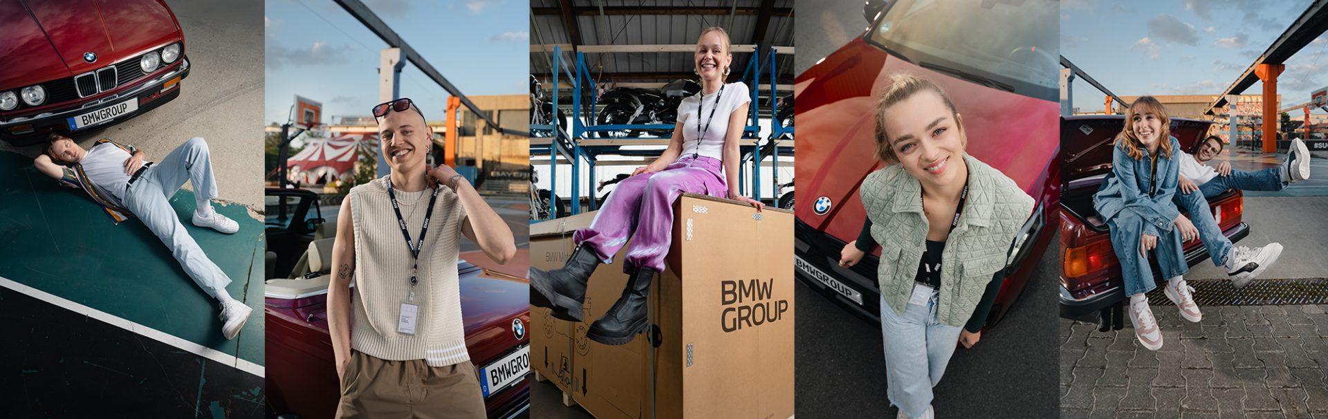 Collage mit Bildern mehrerer Student:innen und Autos.