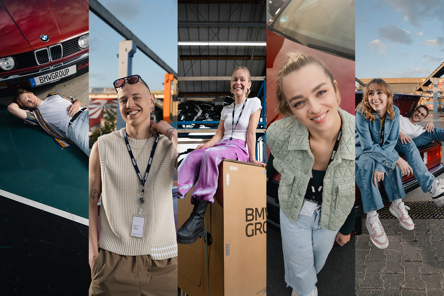 Collage mit Bildern mehrerer Student:innen und Autos.
