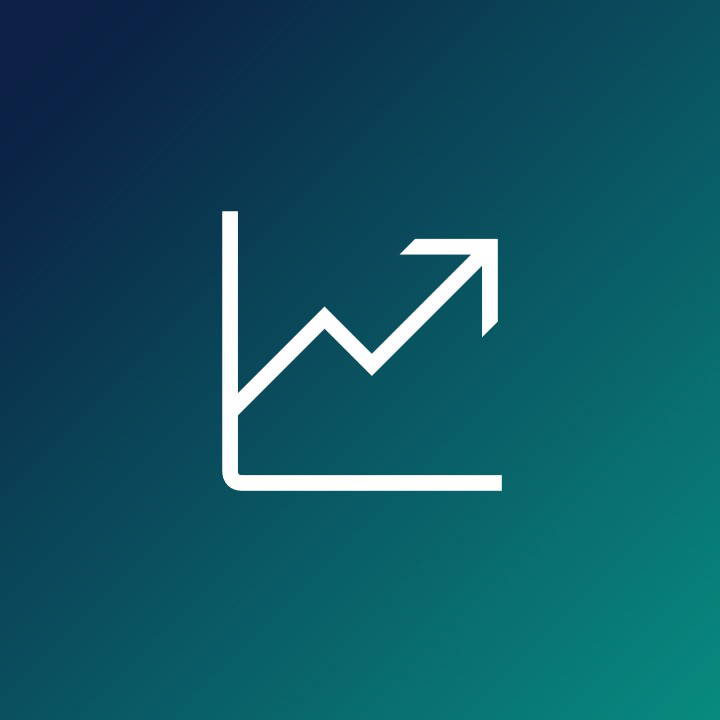  Aktien-Graph Icon auf dunkelblau/ türkisem Hintergrund.