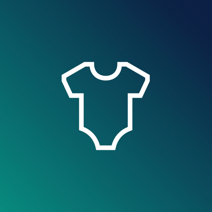Ein Baby-Body Icon auf dunkelblau-türkisem Hintergrund.