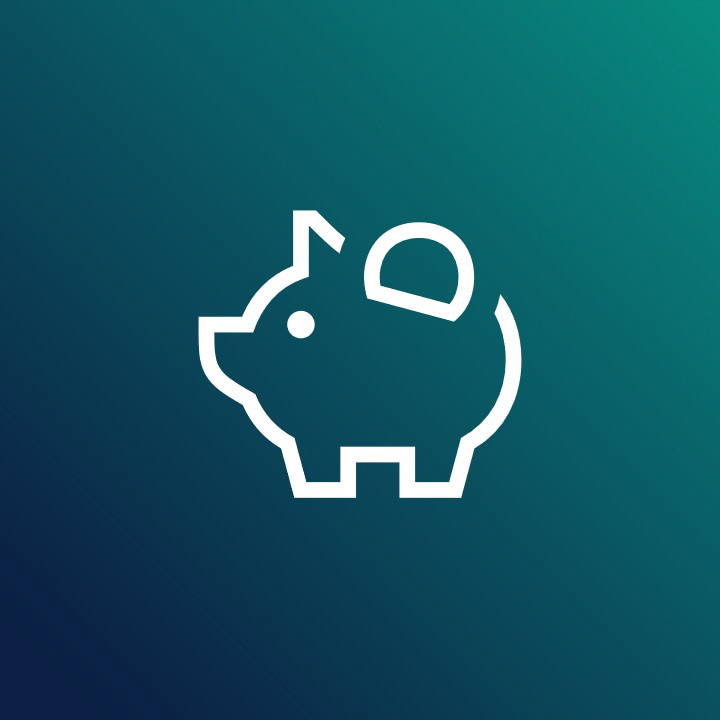 Sparschwein-Icon auf dunkelblau-türkisem Hintergrund.