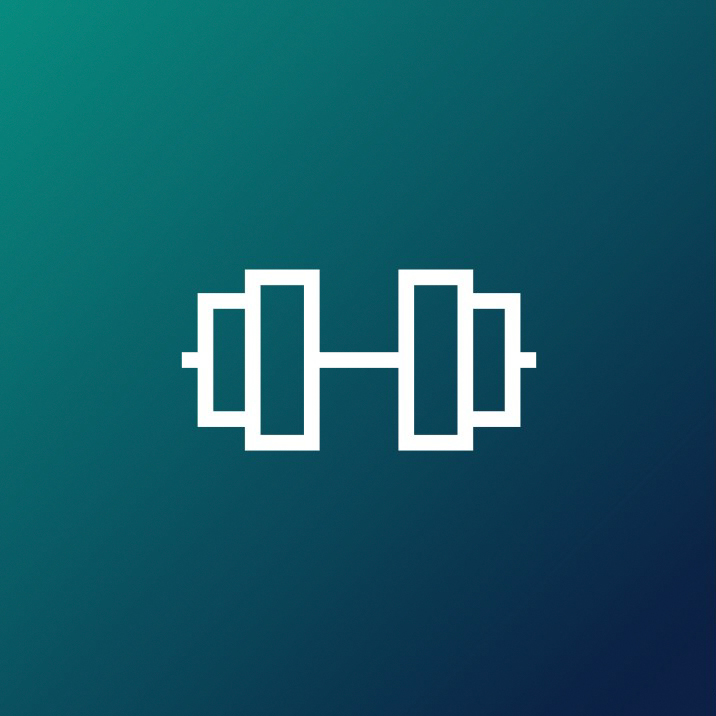 Hantel Icon auf dunkelblau/ türkisem Hintergrund.