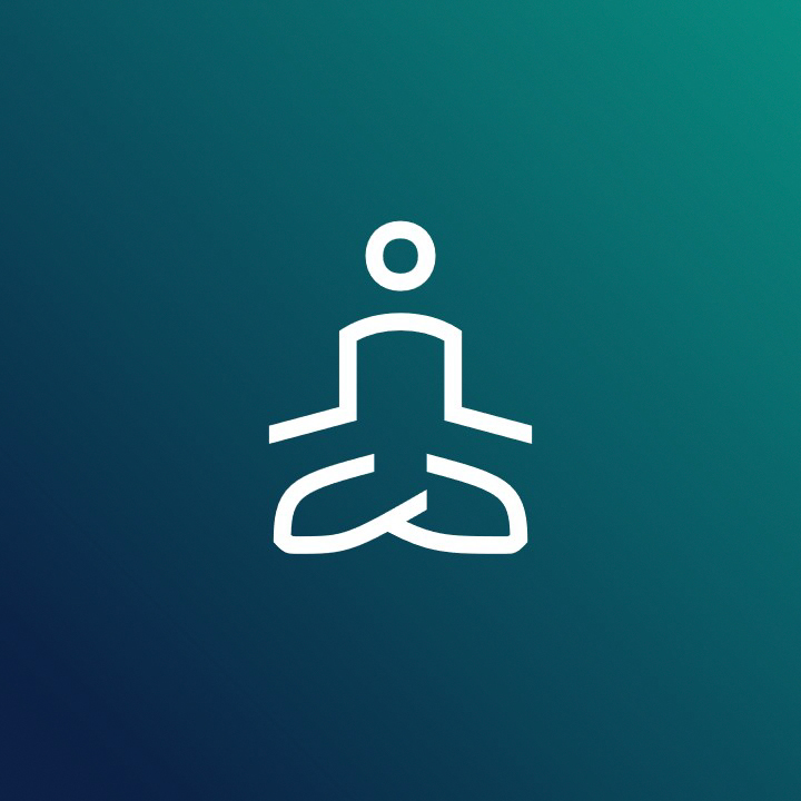 Yoga Pose Icon auf dunkelblau/ türkisem Hintergrund.