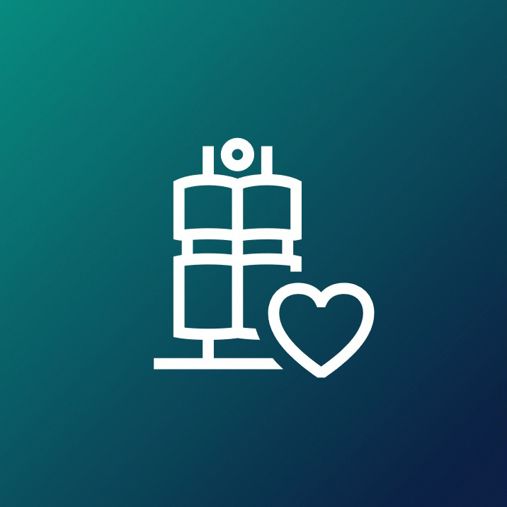 Vierzylinder Icon mit Herz auf dunkelblau-türkisem Hintergrund.