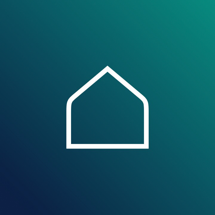 Das Bild zeigt ein Haus Icon auf einem Dunkelblau/türkisem Hintergrund.