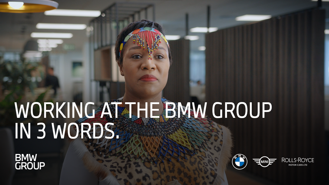 Diverse employees descriping the BMW Group in three words. Each in their language.