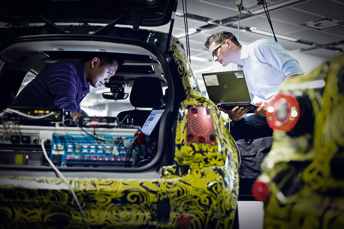 Two engineers working in an Erlkönig