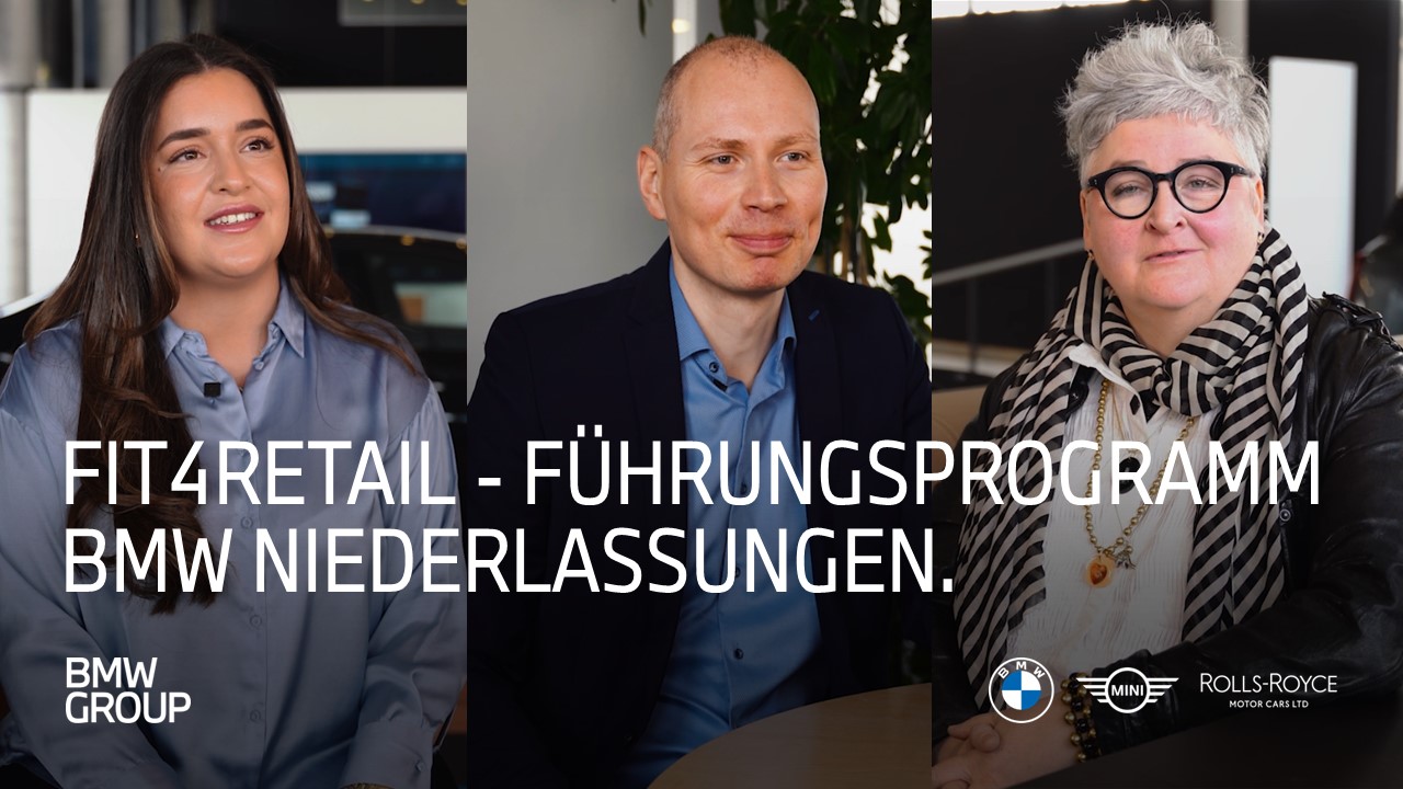 Three employees in the Fit4Retail Leadership program at the BMW Group.