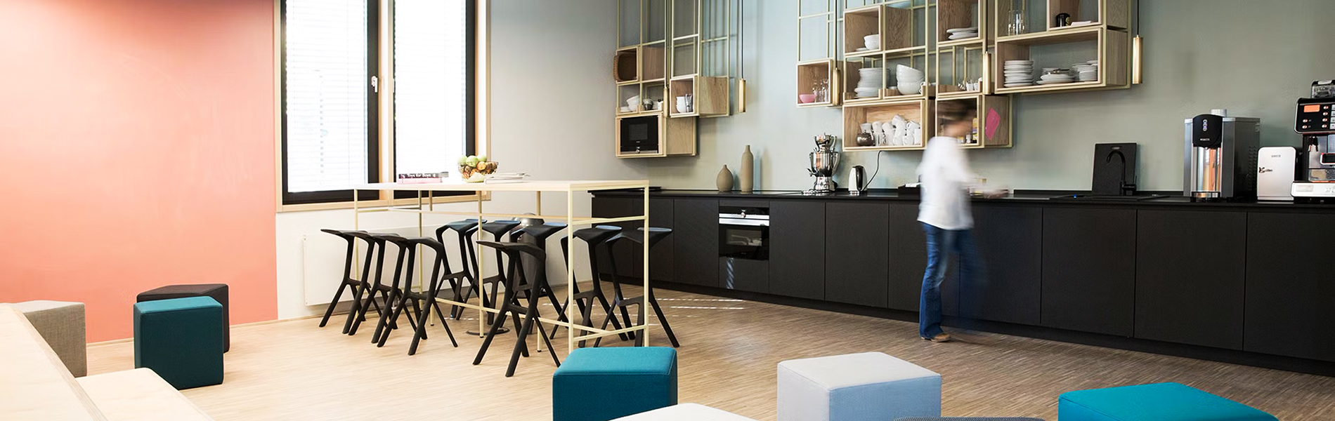 Designworks studio in Munich with different seating options.