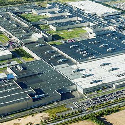 The picture shows an aerial shot of the BMW plant Leipzig.
