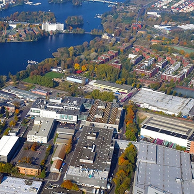 Aerial shot of the BMW plant Berlin.