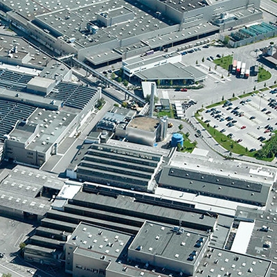 The picture shows an aerial shot of the BMW plant Dingolfing.