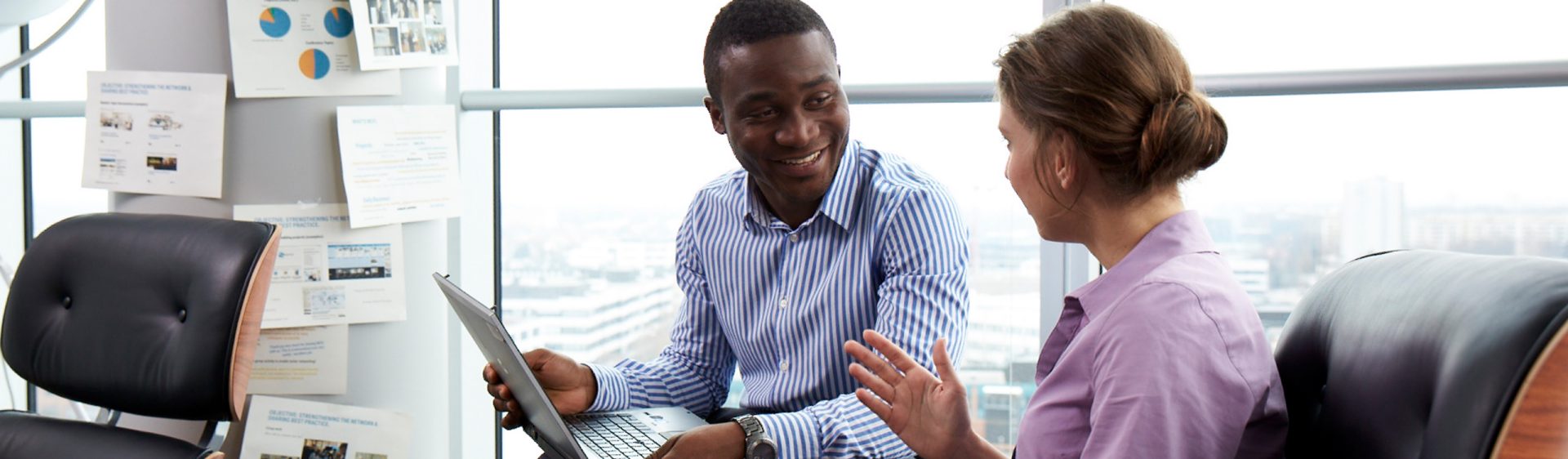 A man and a women are having an application talk.