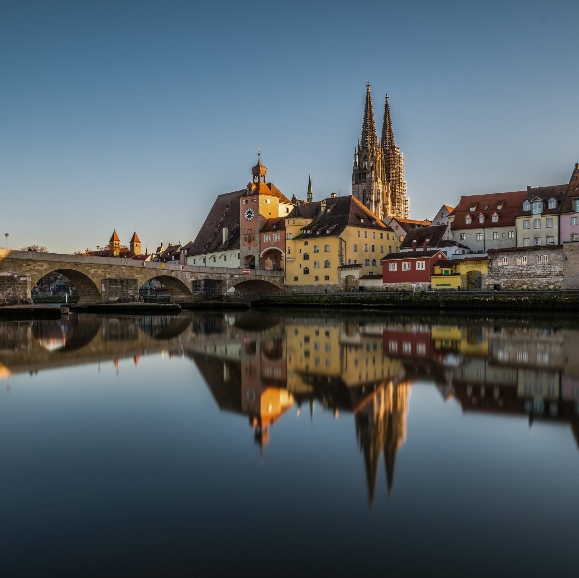 View of Regensburg city center across the river.