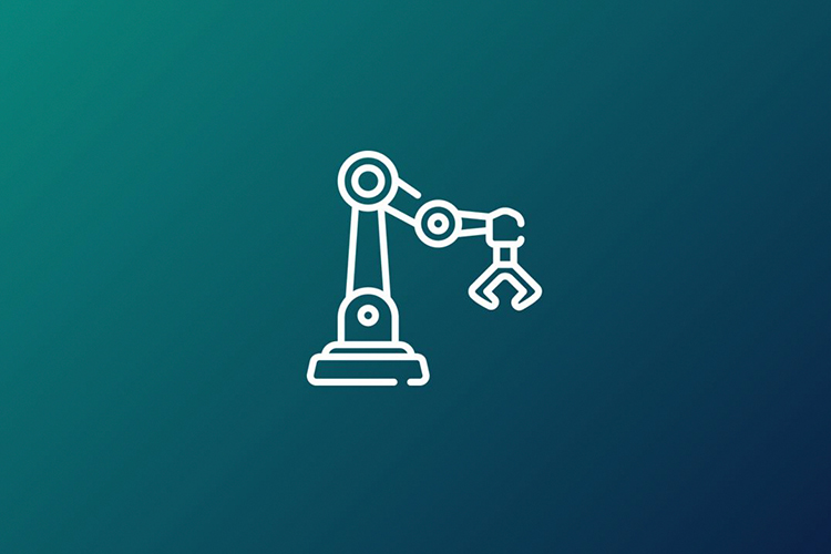  Icon of a robotic arm used in automation and manufacturing.