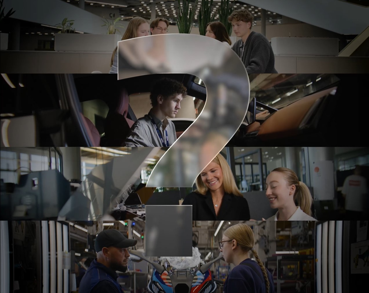  Image collage of trainees from different careers with question marks on the image