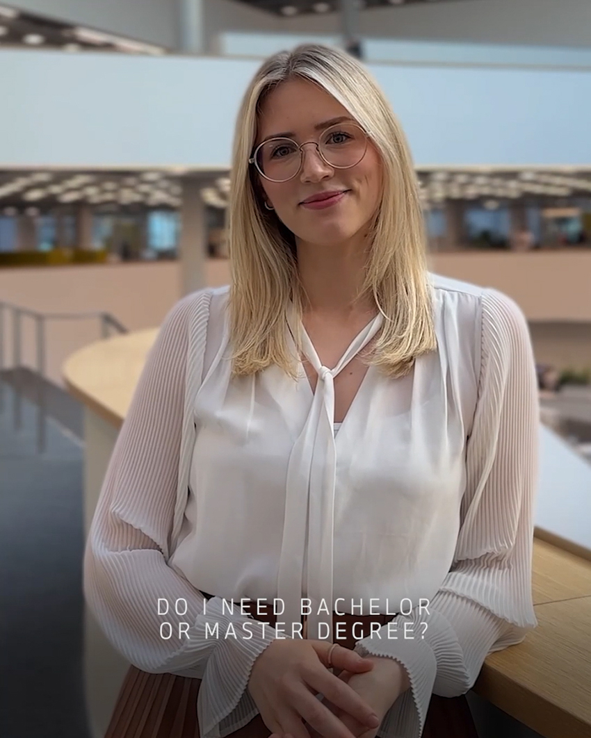 A female trainee answering the question "Do I need a Bachelor or Masters degree?"