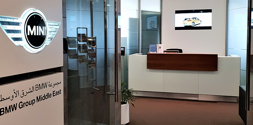 This picture shows the office entrance of BMW Middle East in Dubai.