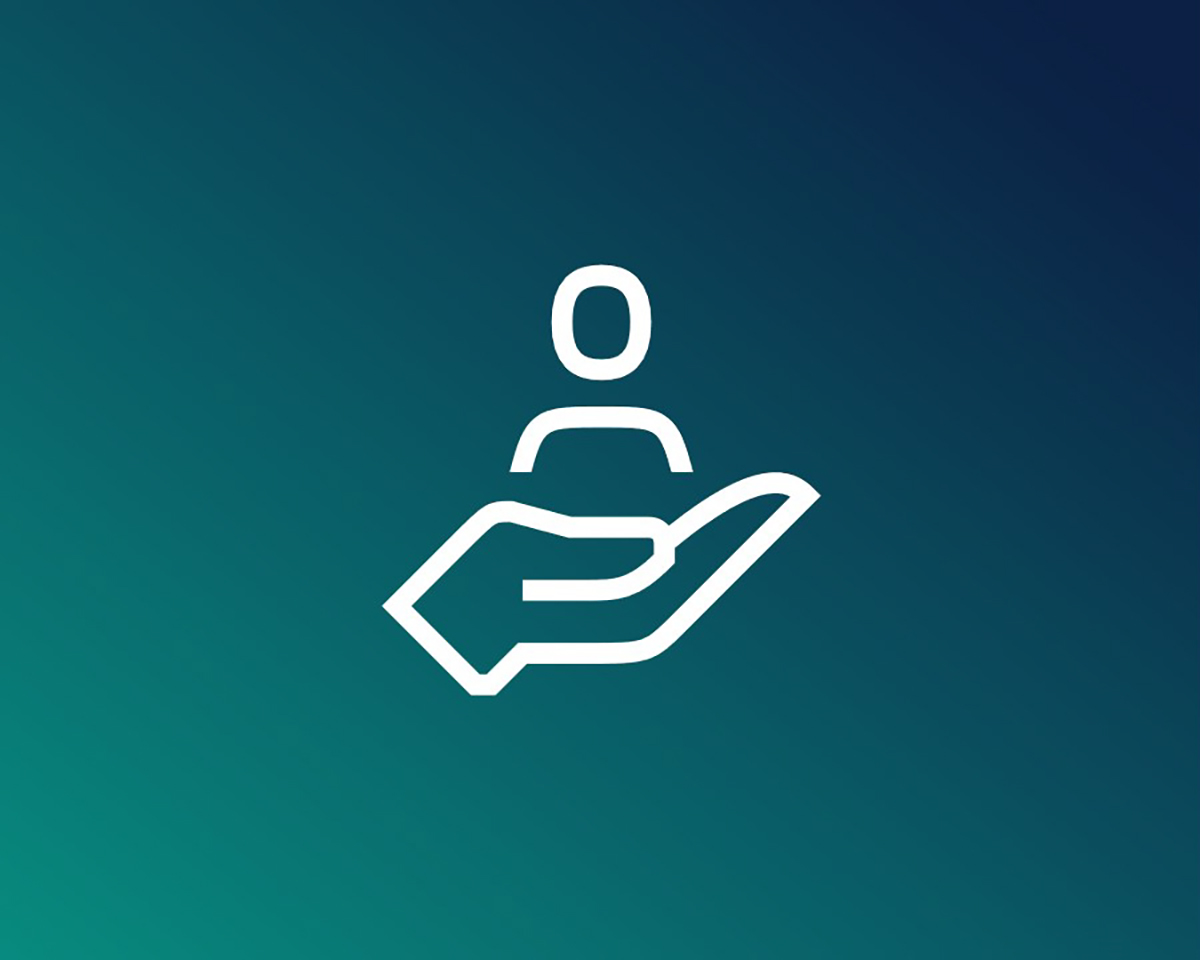 An icon on a green background shows a hand with a figure on it