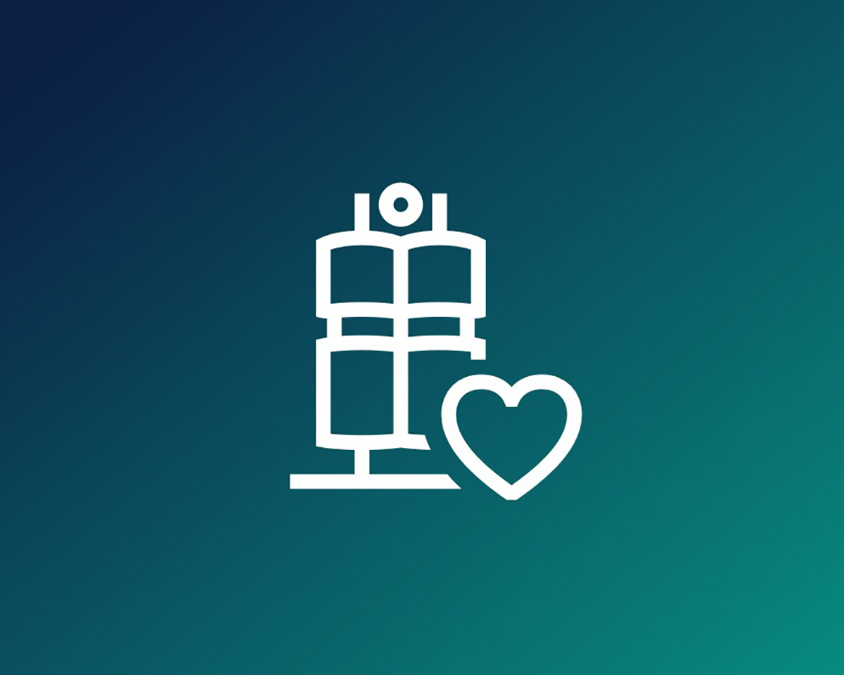 An icon on a green background shows the BMW headquarter building and a heart
