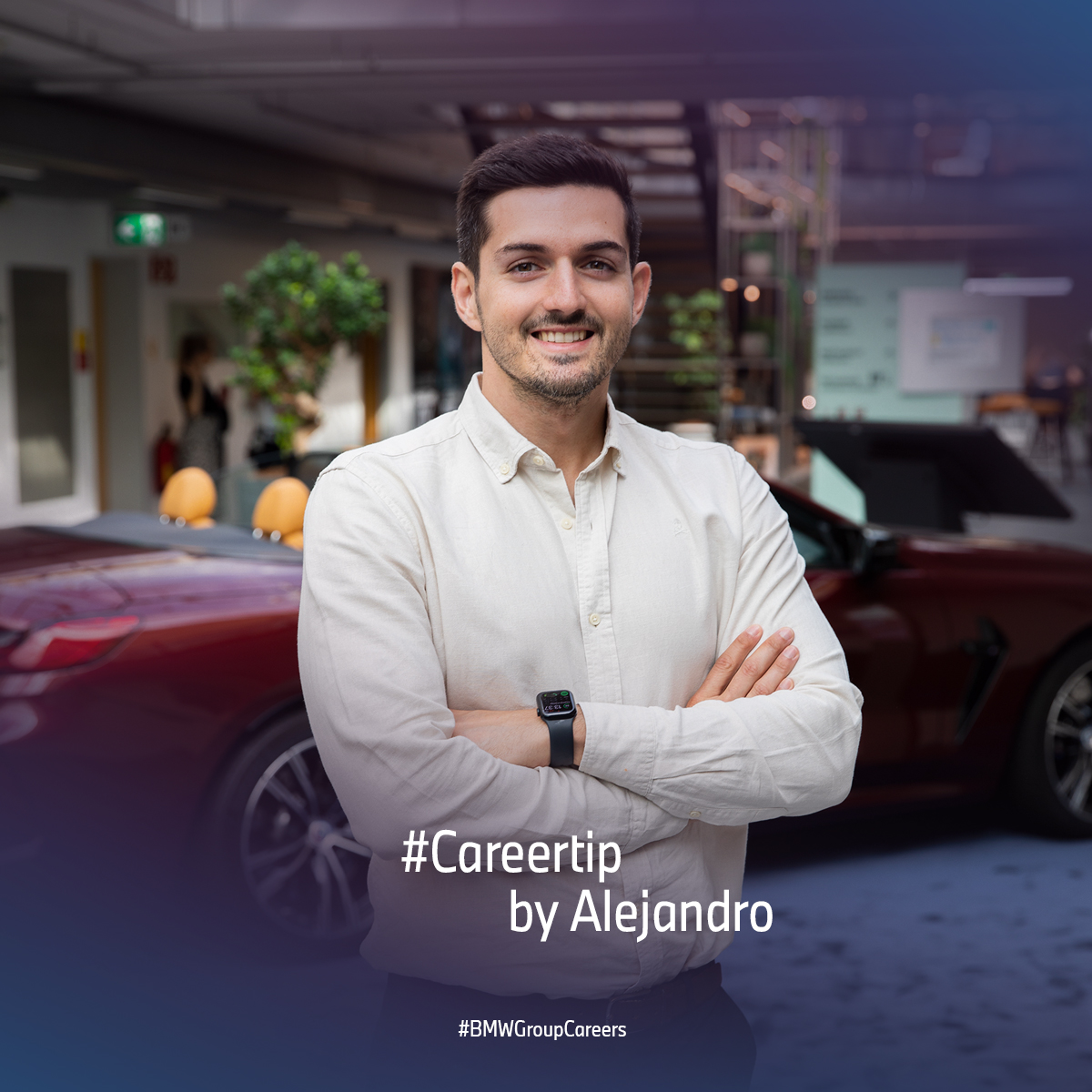 BMW employee Alejandro with the words ‘Careertip by Alejandro’ on the picture