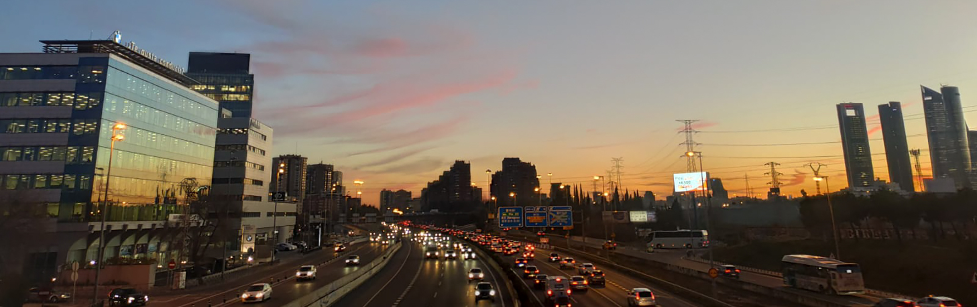 BMW Group Headquarters Building Madrid during sunset