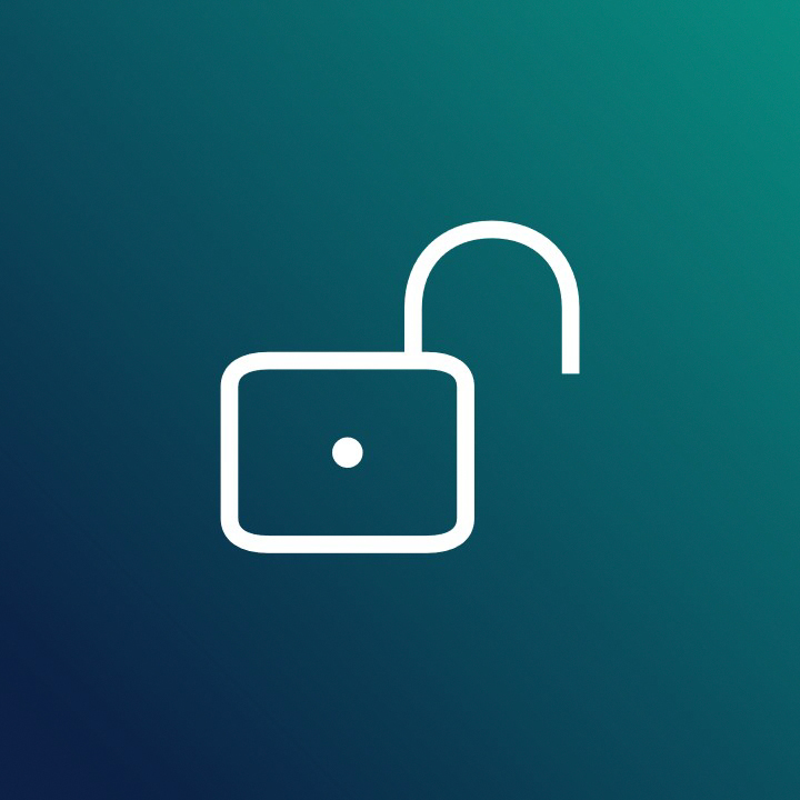 An icon on a green background shows an open lock
