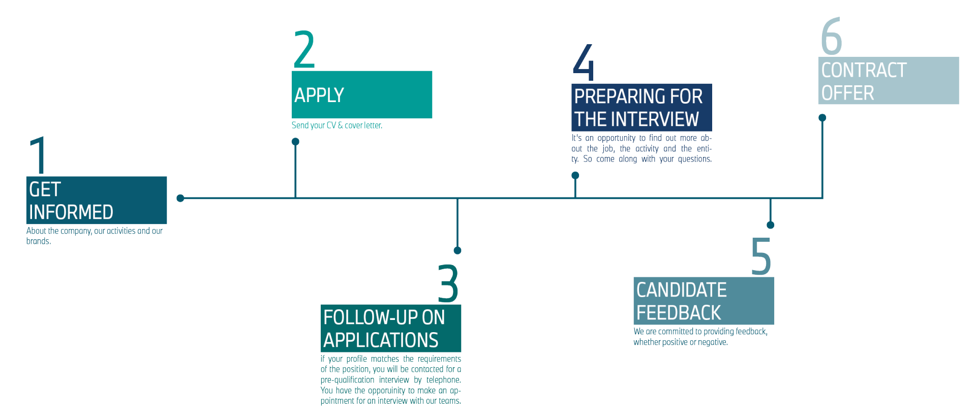 A graphic shows the six steps of the BMW Group application process in France.