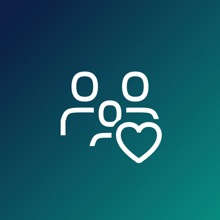 An icon on a green background shows three figures and a heart